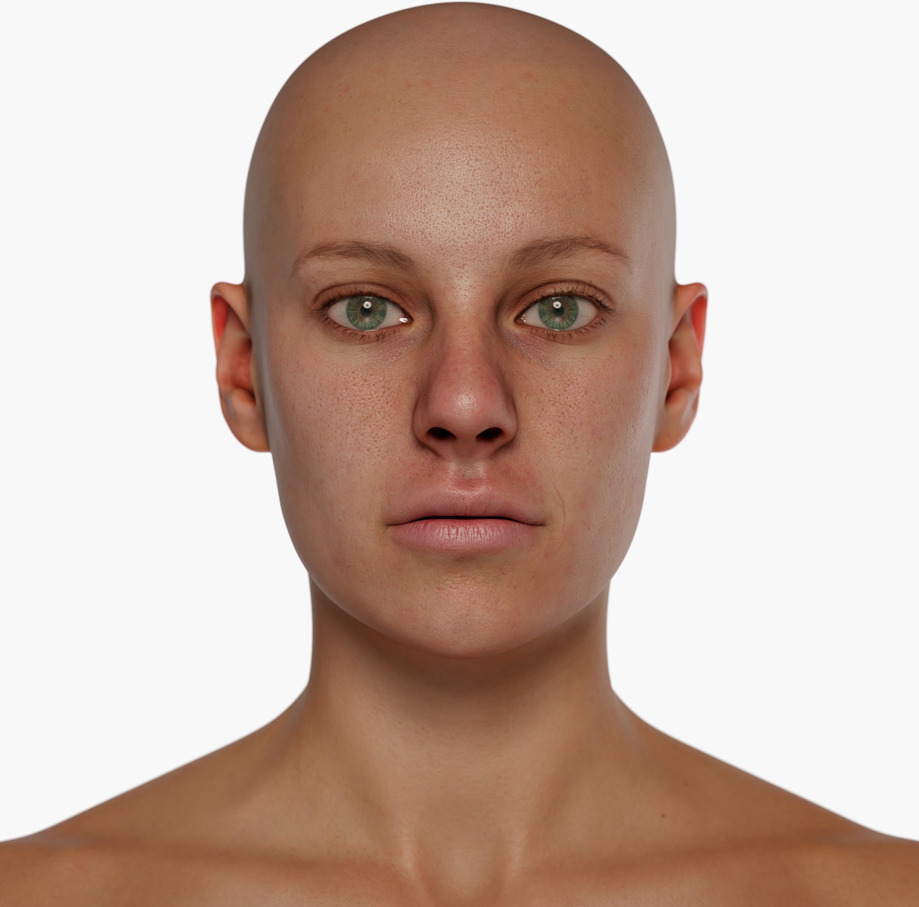 High-resolution 3D head scan of a female with smooth skin tone and detailed facial geometry